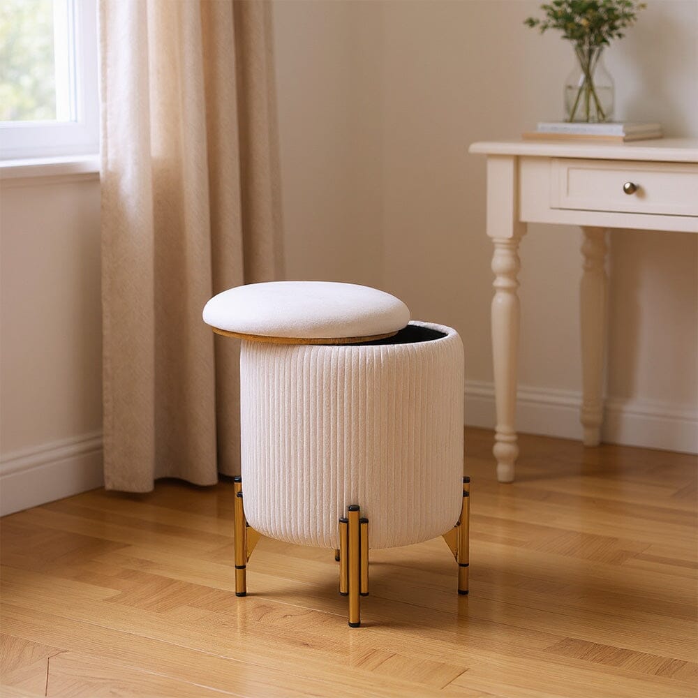 Velvet Storage Ottoman with Removable Tray Lid and Gold Metal Legs Living and Home 