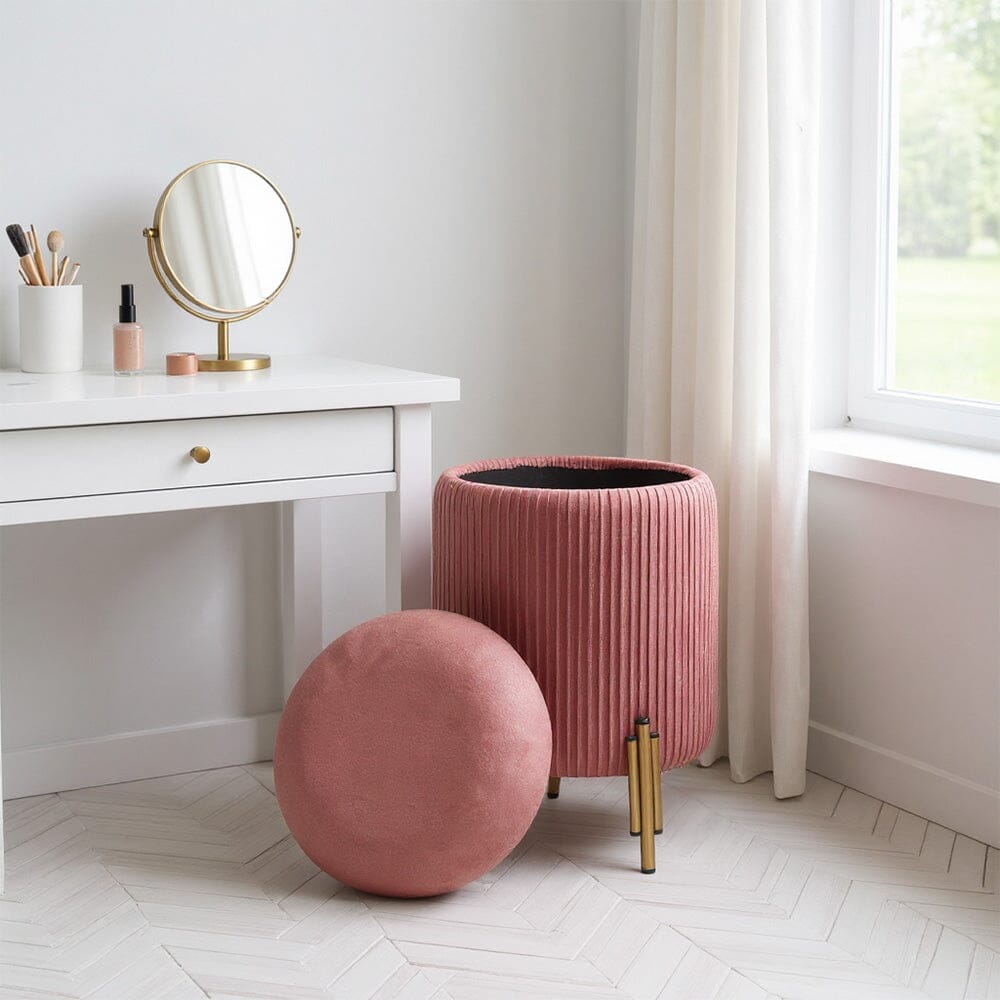 Velvet Storage Ottoman with Removable Tray Lid and Gold Metal Legs Living and Home 