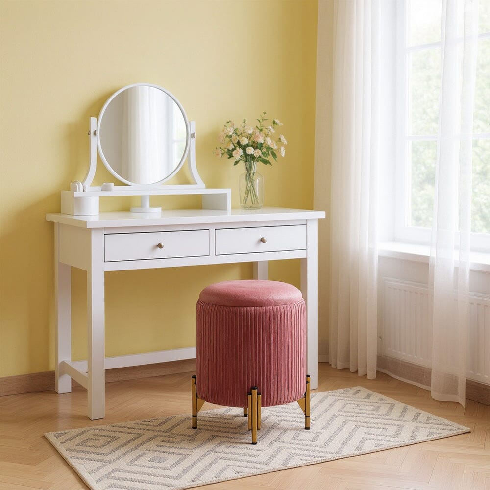 Velvet Storage Ottoman with Removable Tray Lid and Gold Metal Legs Living and Home 