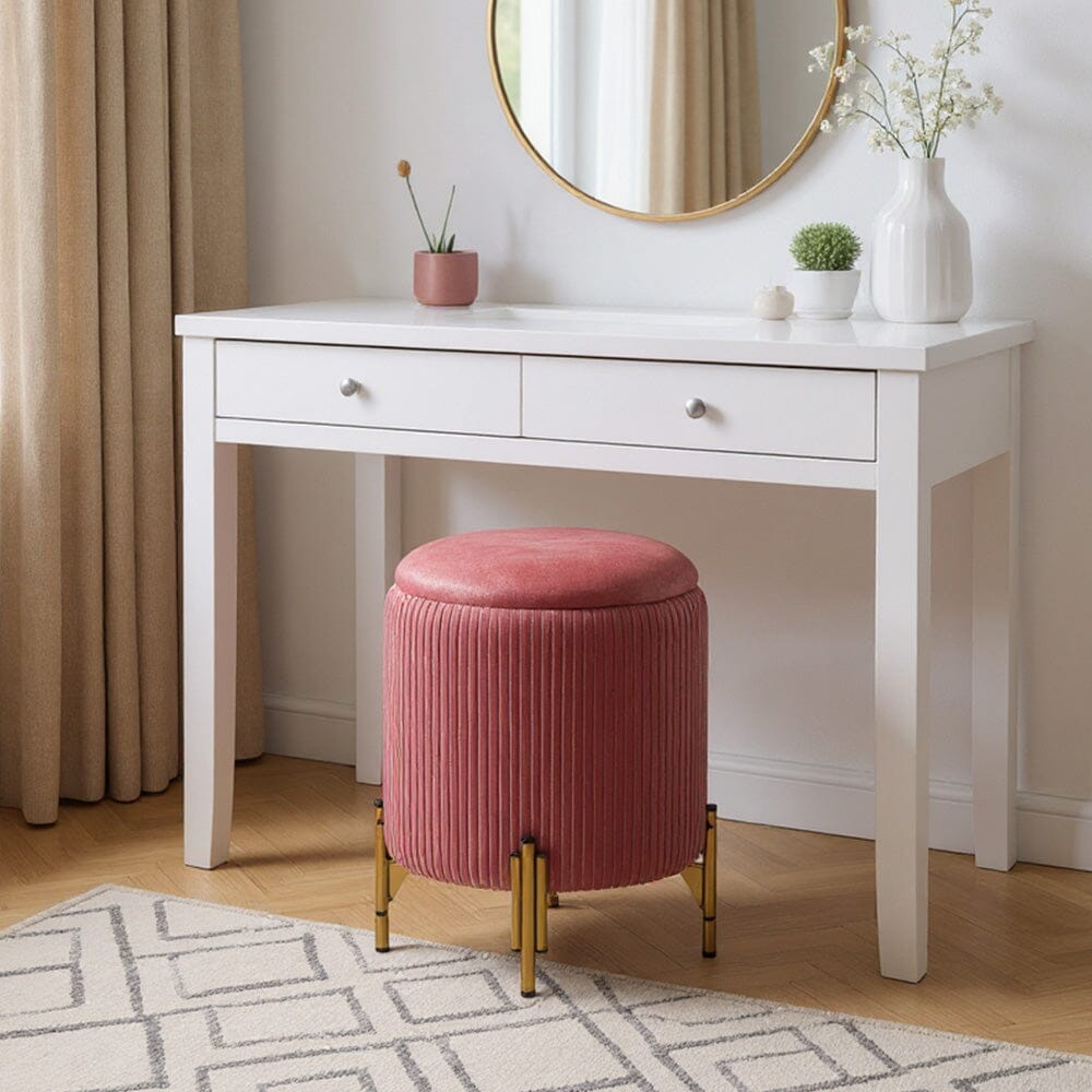Velvet Storage Ottoman with Removable Tray Lid and Gold Metal Legs Living and Home 