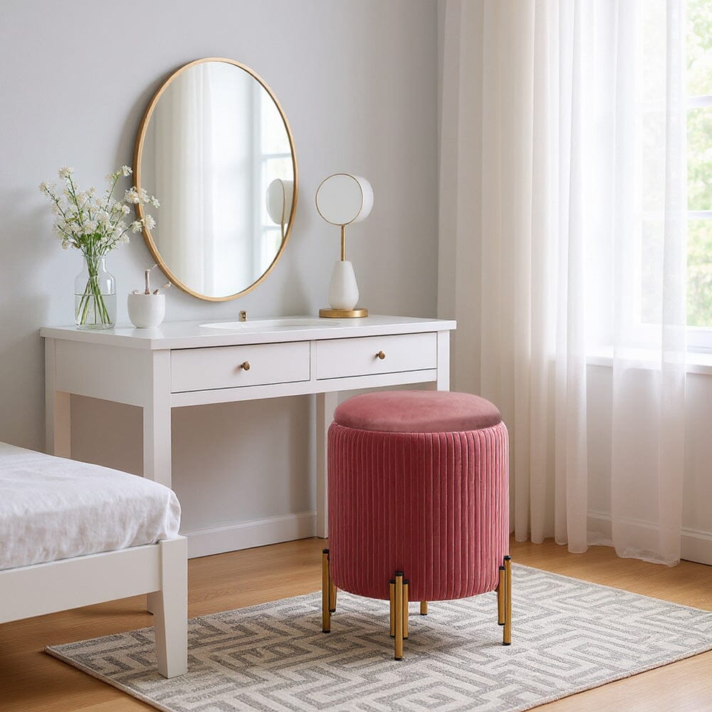Velvet Storage Ottoman with Removable Tray Lid and Gold Metal Legs Living and Home 