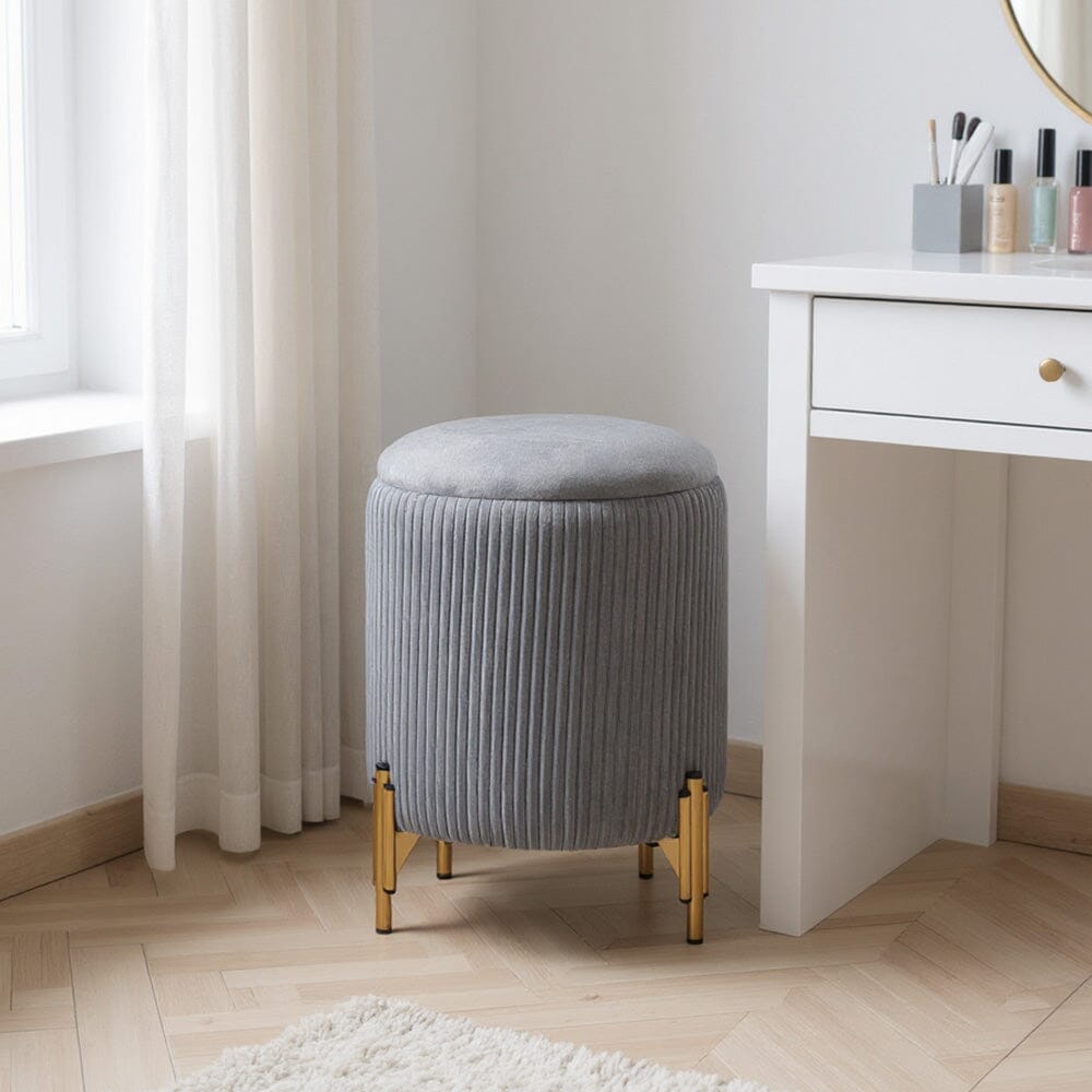 Velvet Storage Ottoman with Removable Tray Lid and Gold Metal Legs Living and Home 