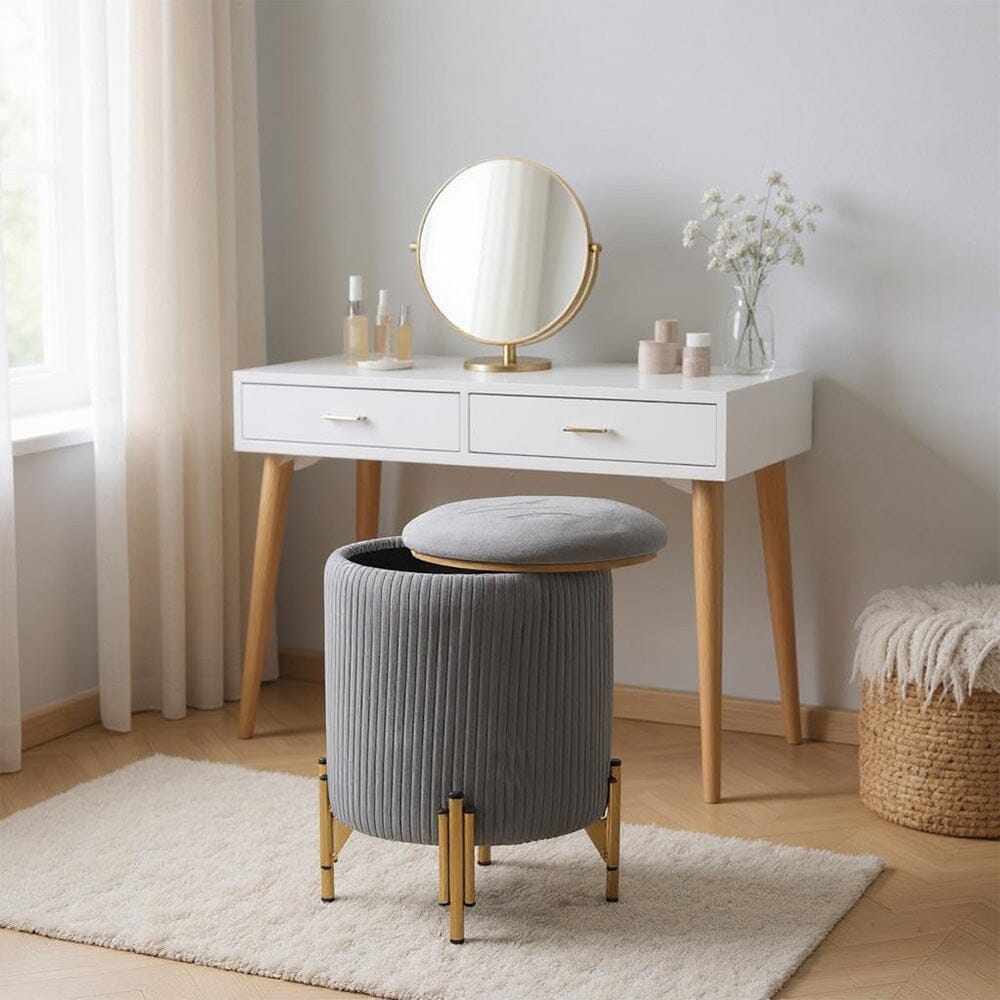Velvet Storage Ottoman with Removable Tray Lid and Gold Metal Legs Living and Home 