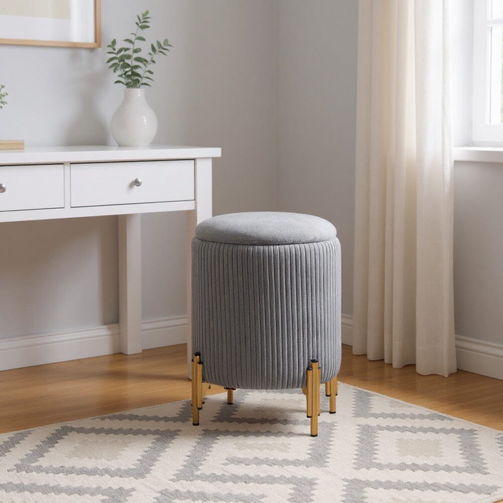 Velvet Storage Ottoman with Removable Tray Lid and Gold Metal Legs Living and Home Grey 