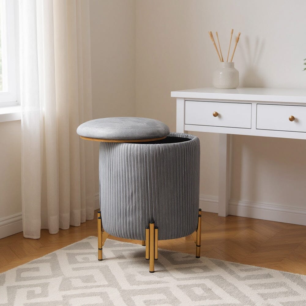 Velvet Storage Ottoman with Removable Tray Lid and Gold Metal Legs Living and Home 