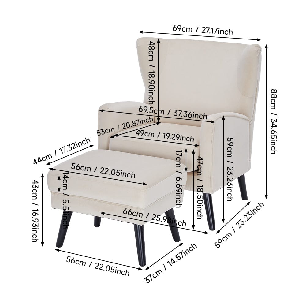 Chenille & Velvet Accent Chair with Ottoman Set Living and Home 