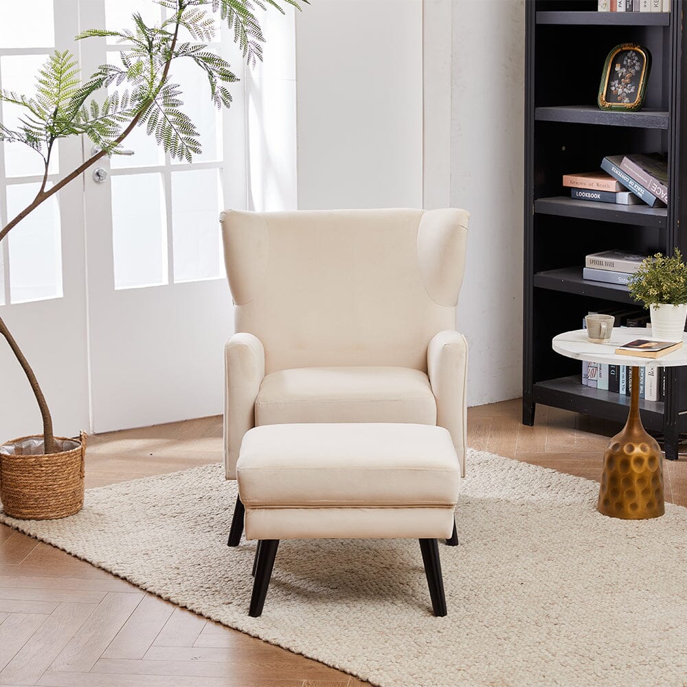 Chenille & Velvet Accent Chair with Ottoman Set Living and Home 