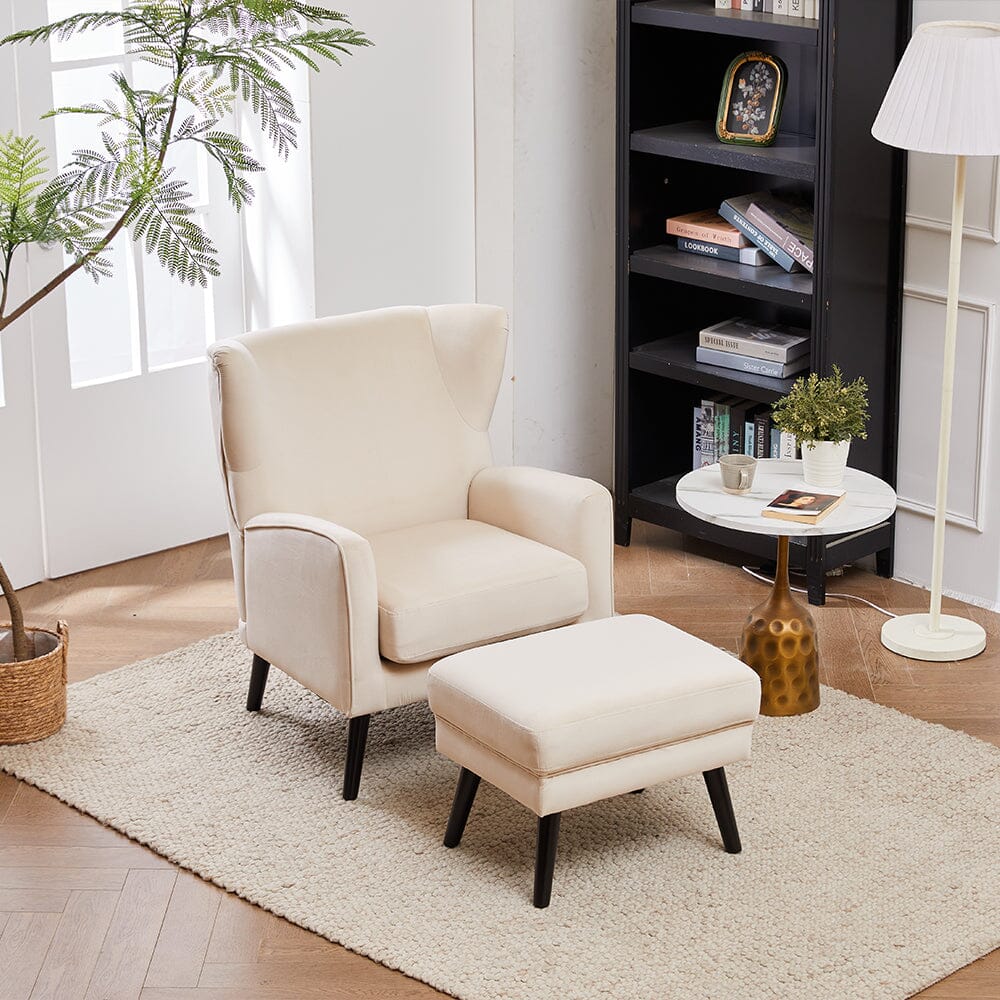 Chenille & Velvet Accent Chair with Ottoman Set Living and Home 