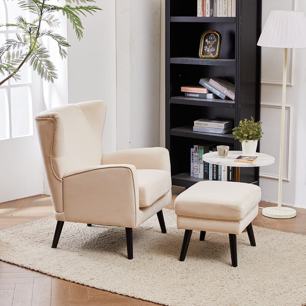 Chenille & Velvet Accent Chair with Ottoman Set Living and Home 