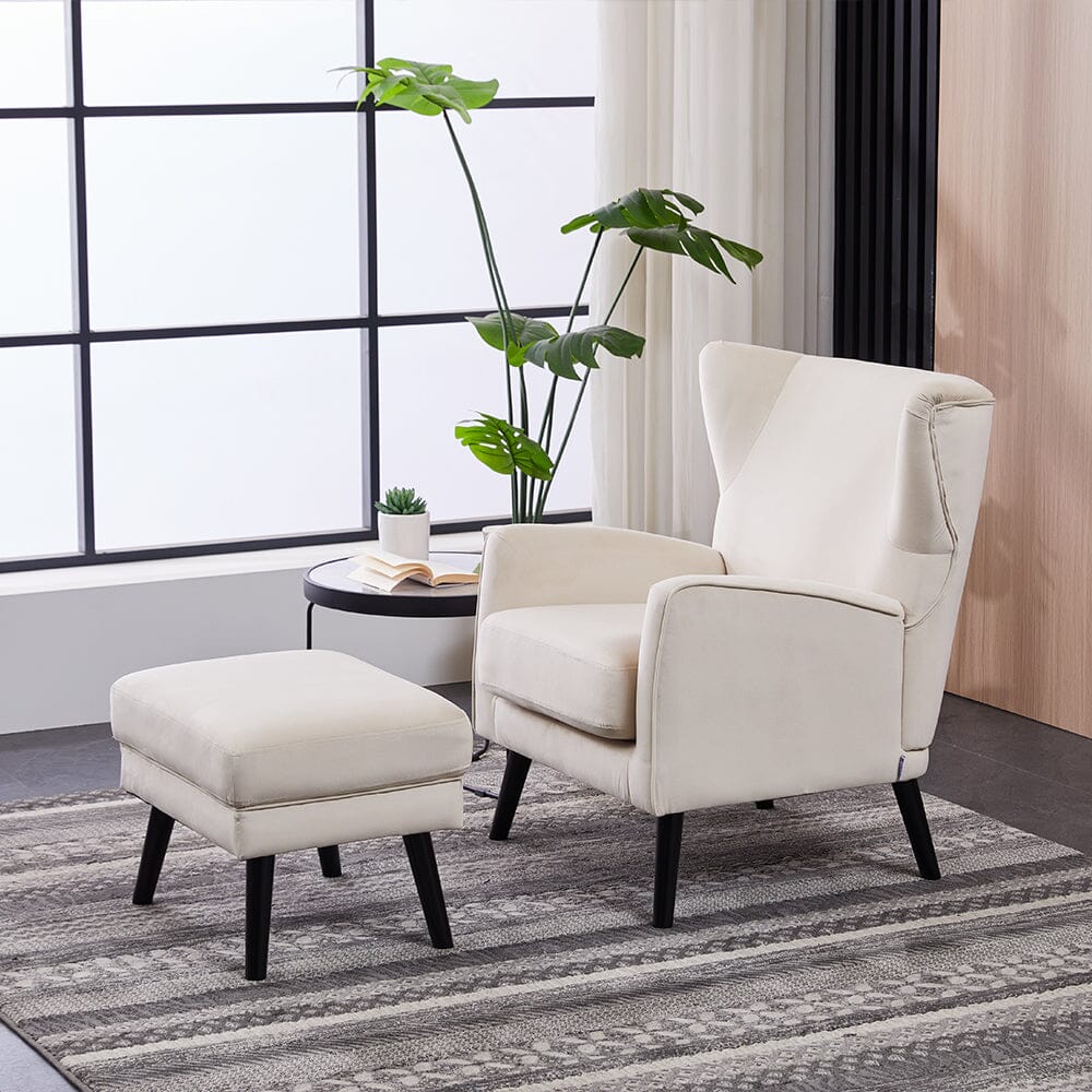 Chenille & Velvet Accent Chair with Ottoman Set Living and Home 