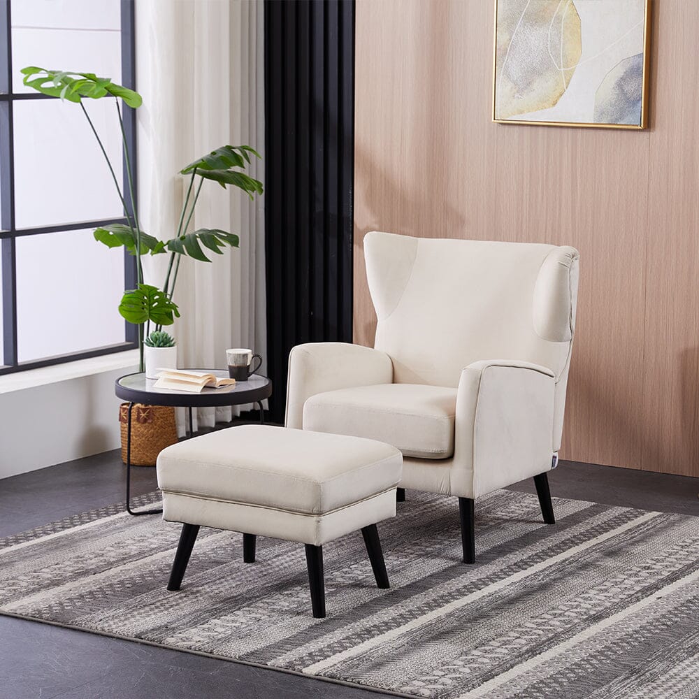 Chenille & Velvet Accent Chair with Ottoman Set Living and Home 