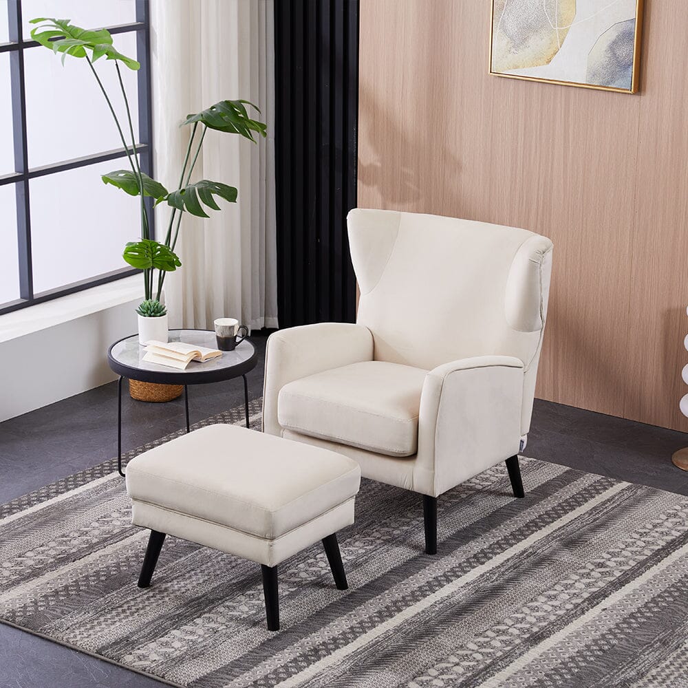 Chenille & Velvet Accent Chair with Ottoman Set Living and Home 