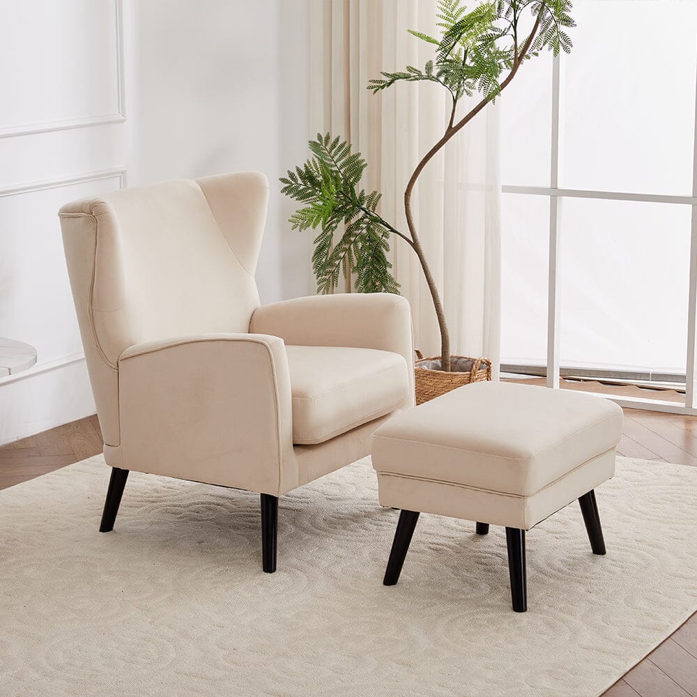 Chenille & Velvet Accent Chair with Ottoman Set Living and Home 