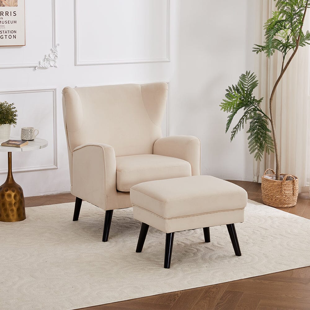 Chenille & Velvet Accent Chair with Ottoman Set Living and Home 