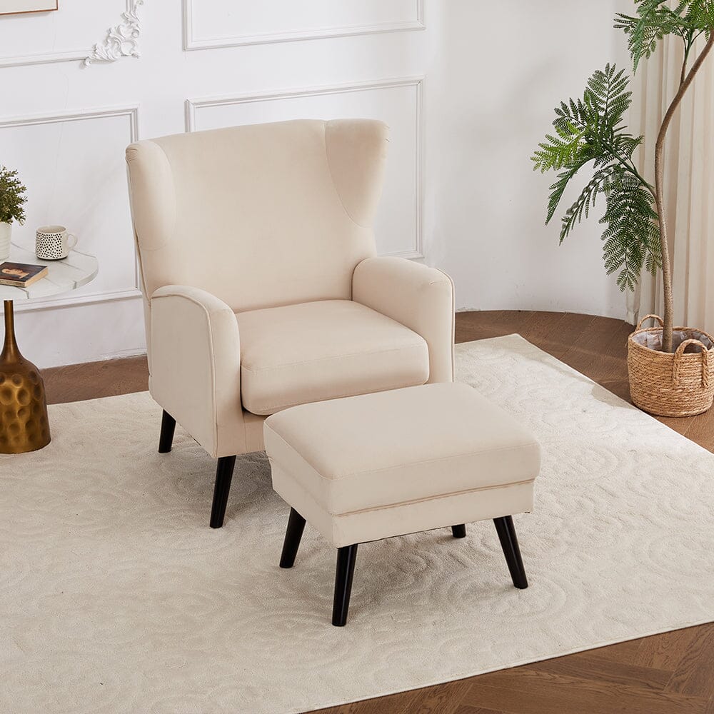Chenille & Velvet Accent Chair with Ottoman Set Living and Home 