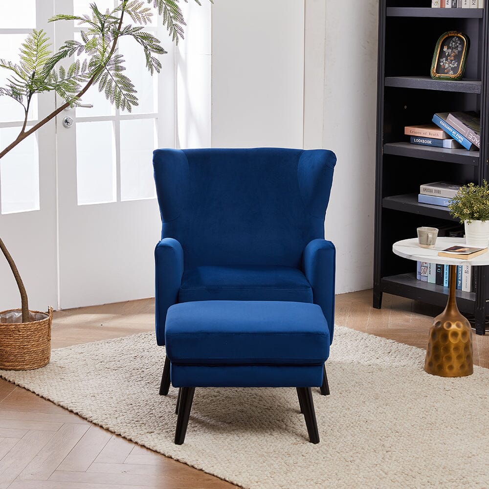 Chenille & Velvet Accent Chair with Ottoman Set Living and Home 