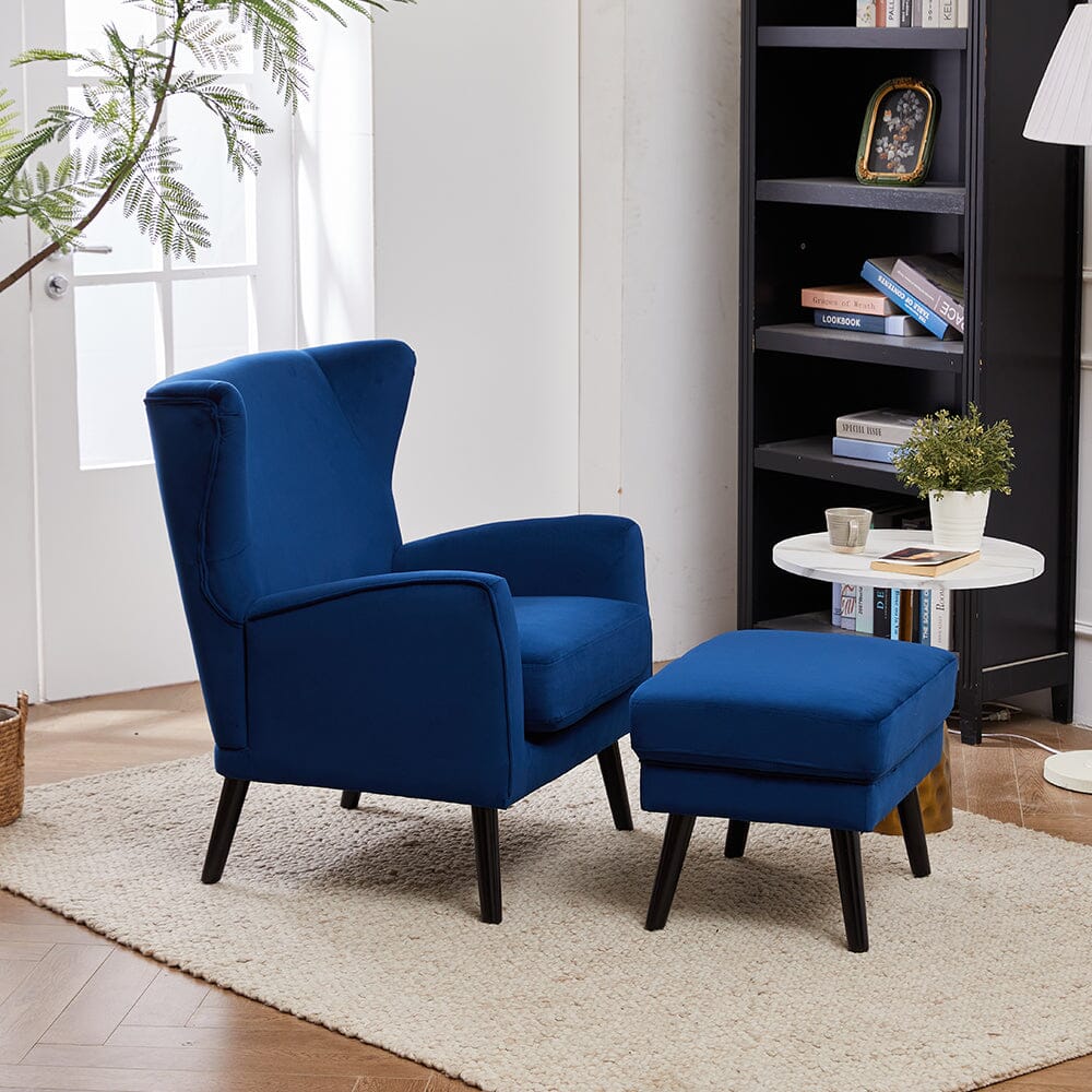 Chenille & Velvet Accent Chair with Ottoman Set Living and Home 