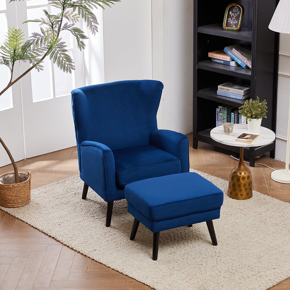 Chenille & Velvet Accent Chair with Ottoman Set Living and Home 