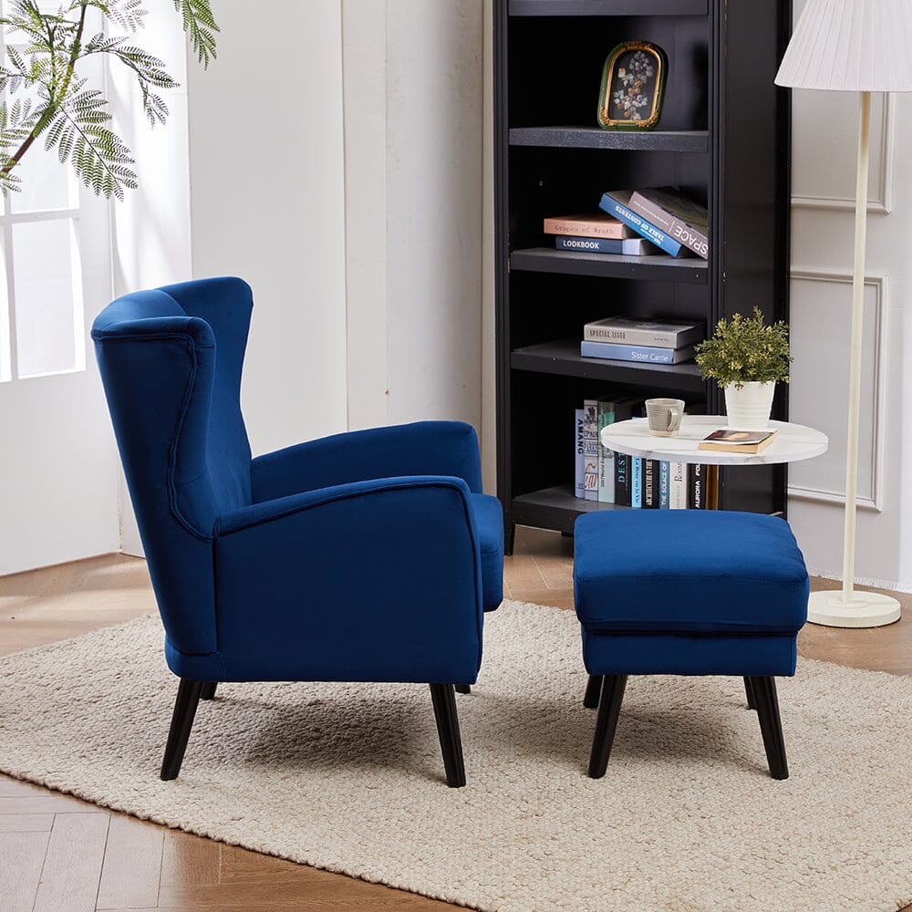 Chenille & Velvet Accent Chair with Ottoman Set Living and Home 