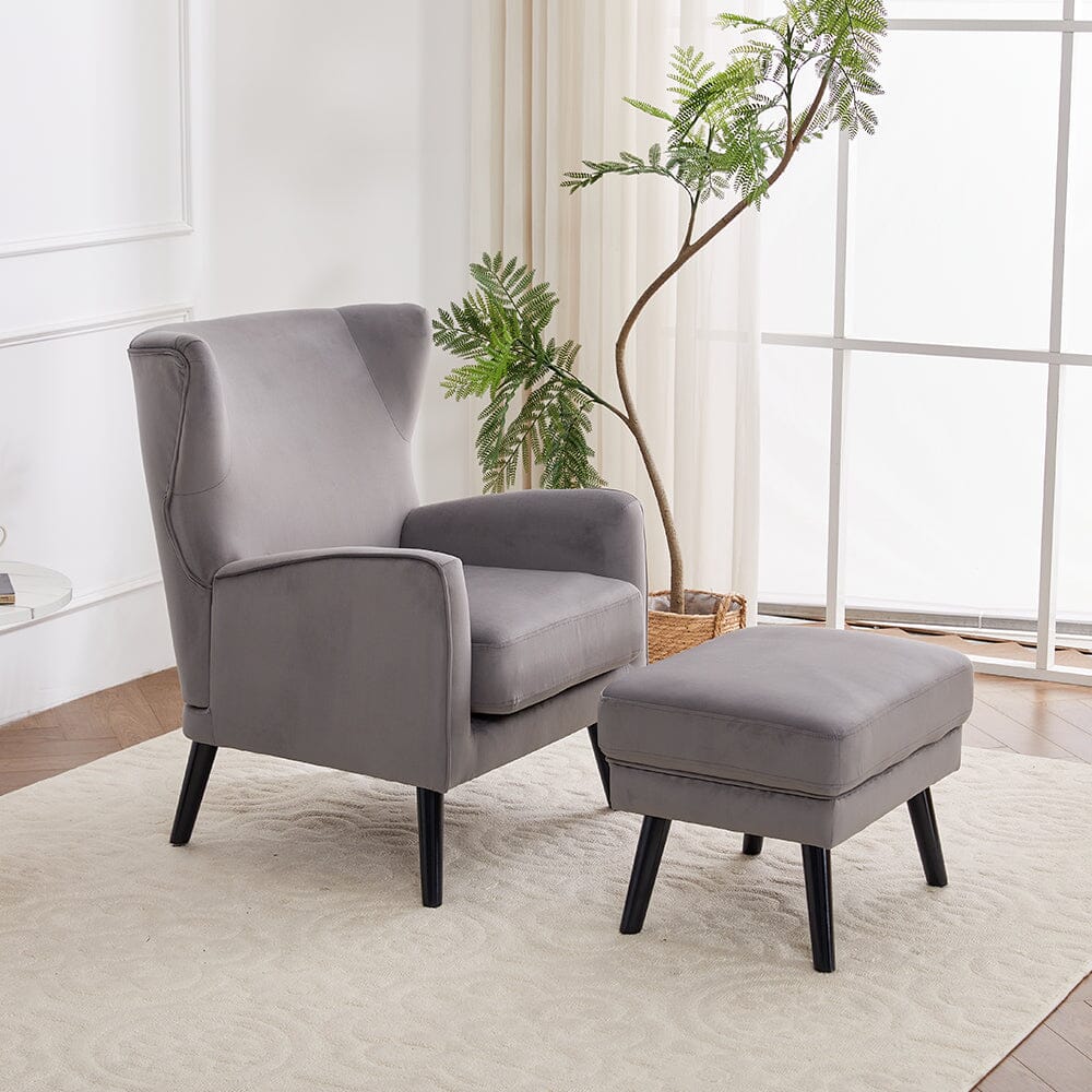 Chenille & Velvet Accent Chair with Ottoman Set Living and Home 