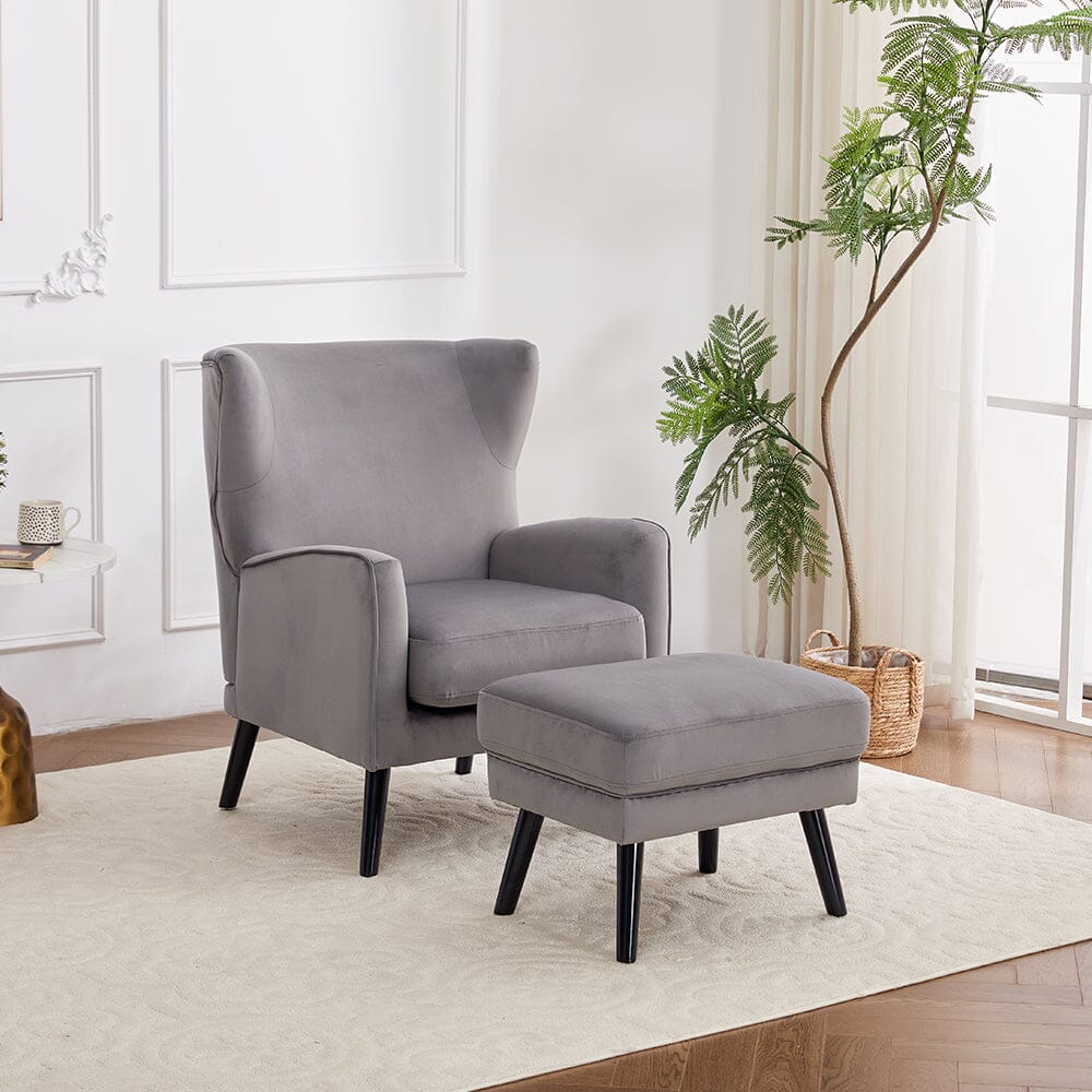Chenille & Velvet Accent Chair with Ottoman Set Living and Home 
