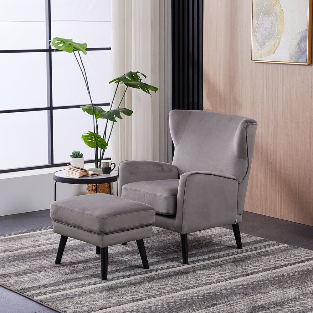 Chenille & Velvet Accent Chair with Ottoman Set Living and Home 