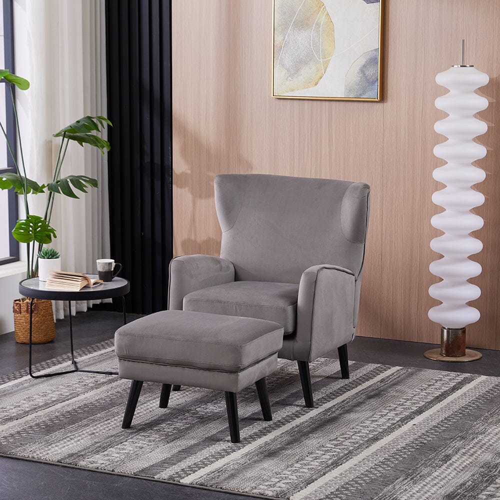Chenille & Velvet Accent Chair with Ottoman Set Living and Home 