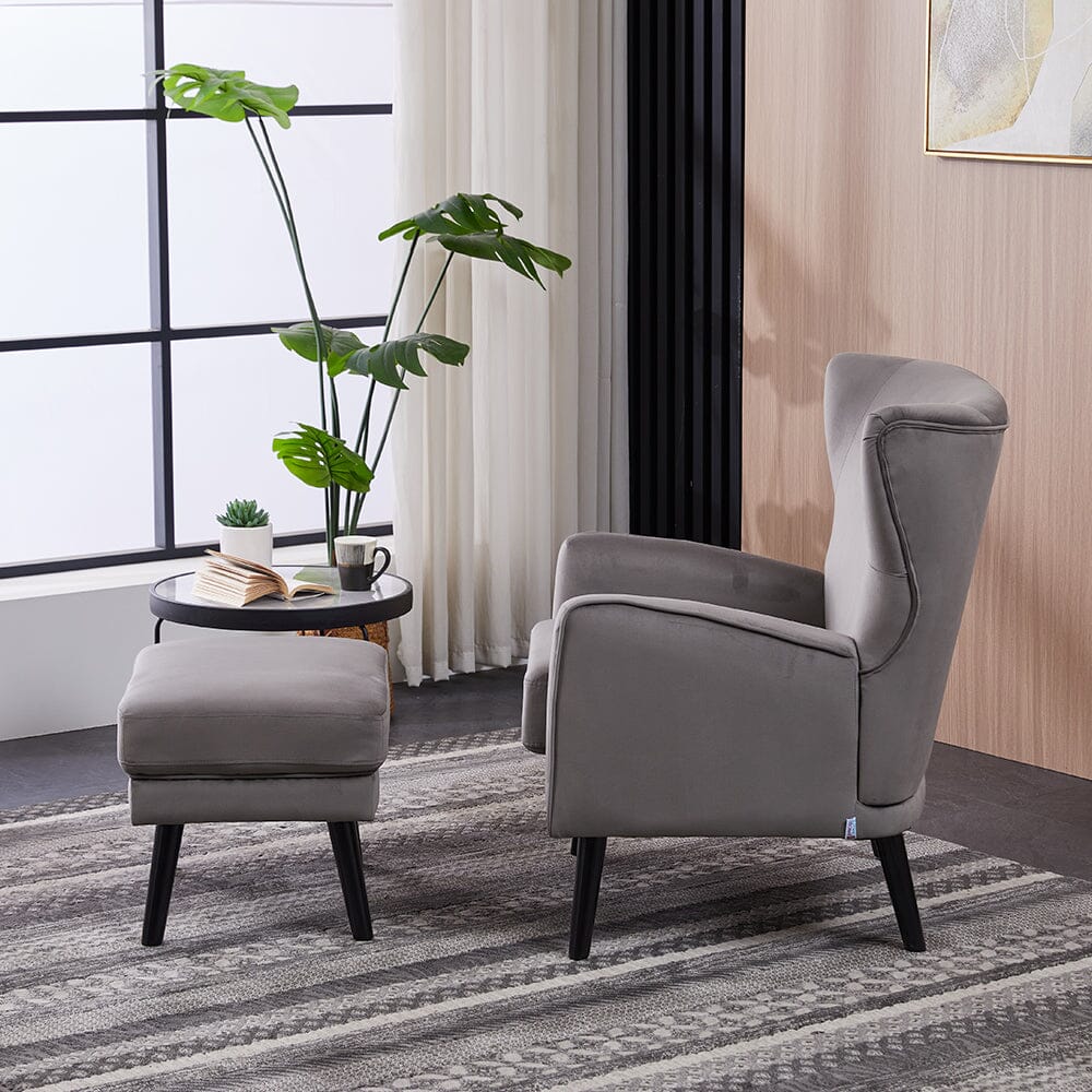 Chenille & Velvet Accent Chair with Ottoman Set Living and Home 