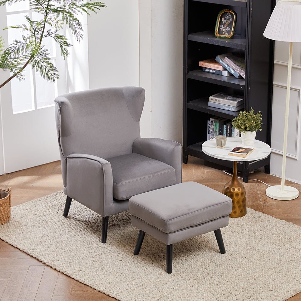 Chenille & Velvet Accent Chair with Ottoman Set Living and Home Grey 