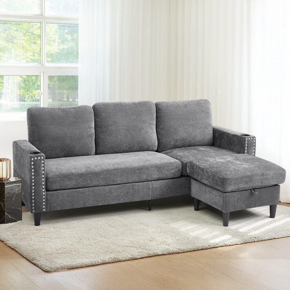 Plush Upholstered 3-Seater Sofa With Reinforced Frame Living and Home Grey Chenille 