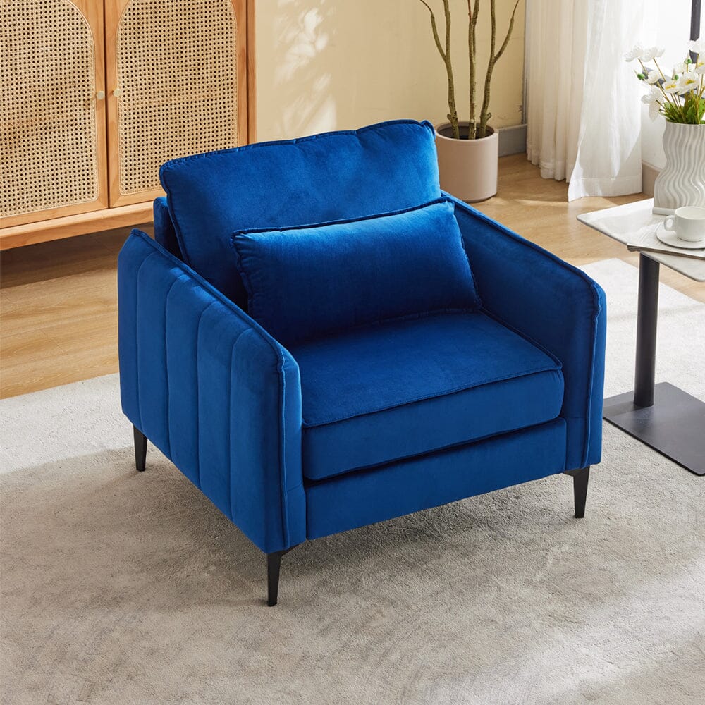 Upholstered Accent Chair (Model 02) With Detachable Pillow & Lumbar Support Living and Home Blue Velvet 