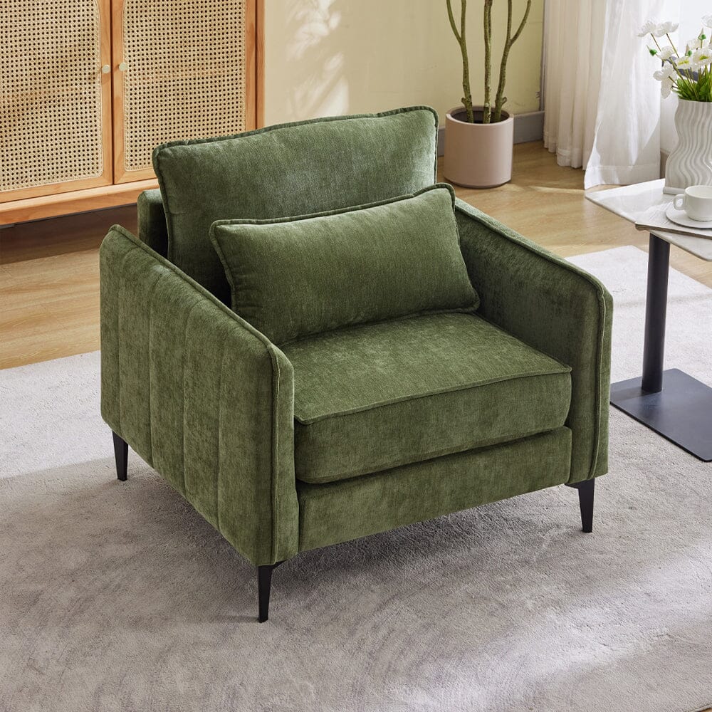Upholstered Accent Chair (Model 02) With Detachable Pillow & Lumbar Support Living and Home Green Chenille 