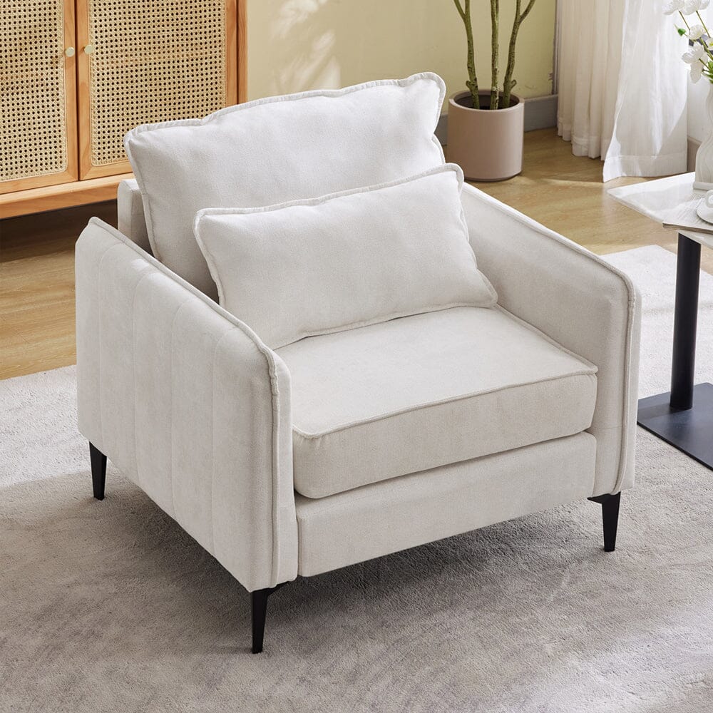 Upholstered Accent Chair (Model 02) With Detachable Pillow & Lumbar Support Living and Home Beige Linen 