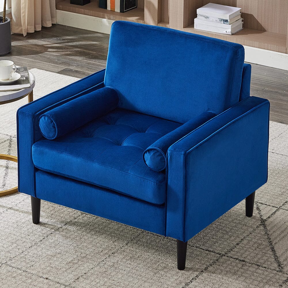 Upholstered Accent Chair (Model 06) With Detachable Pillows & Reinforced Frame Living and Home Blue Velvet 