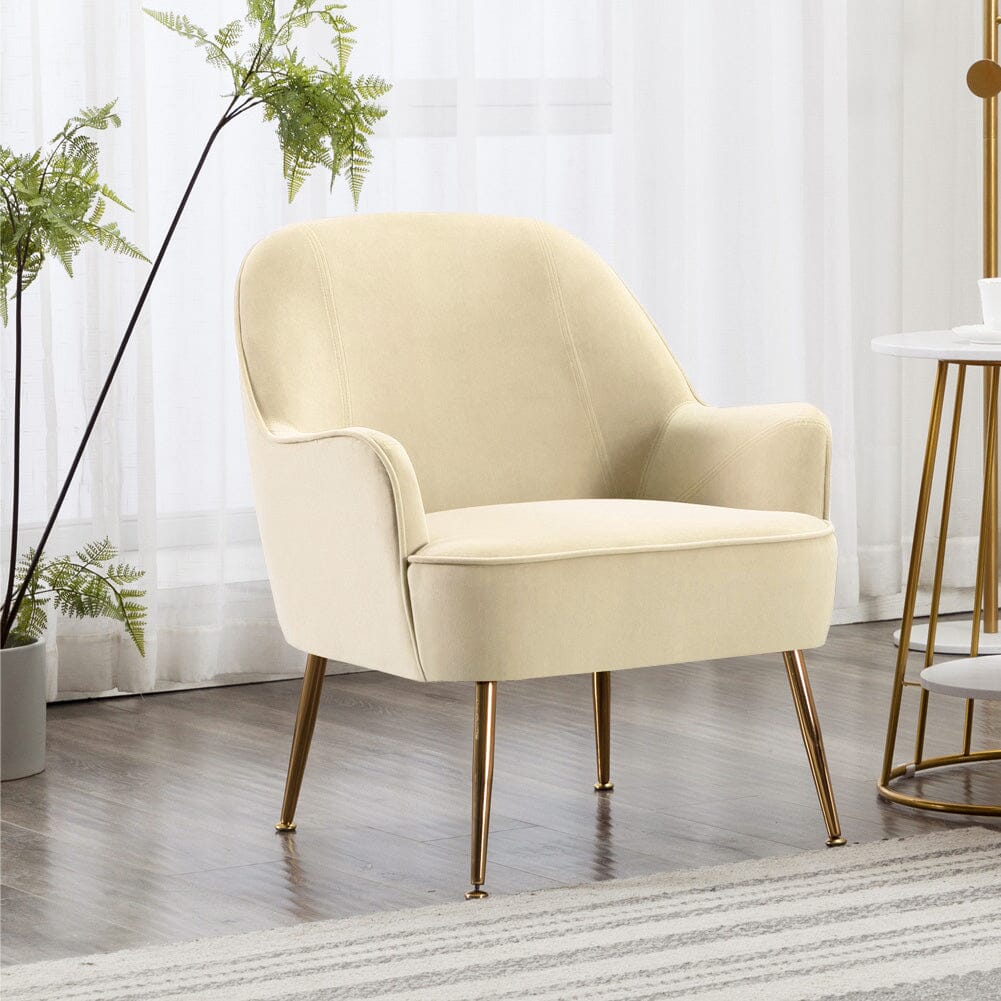 Off-White Fleece Accent Chair with Gold Plated Legs Living and Home 