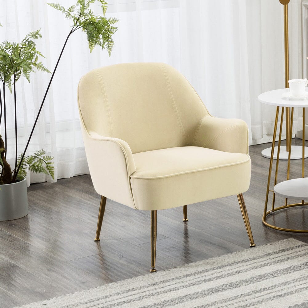 Off-White Fleece Accent Chair with Gold Plated Legs Living and Home 