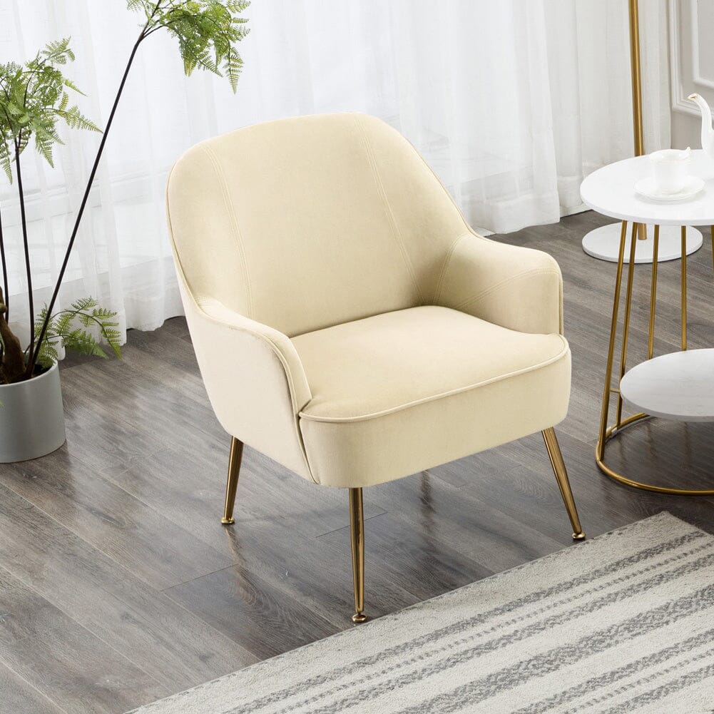Off-White Fleece Accent Chair with Gold Plated Legs Living and Home 