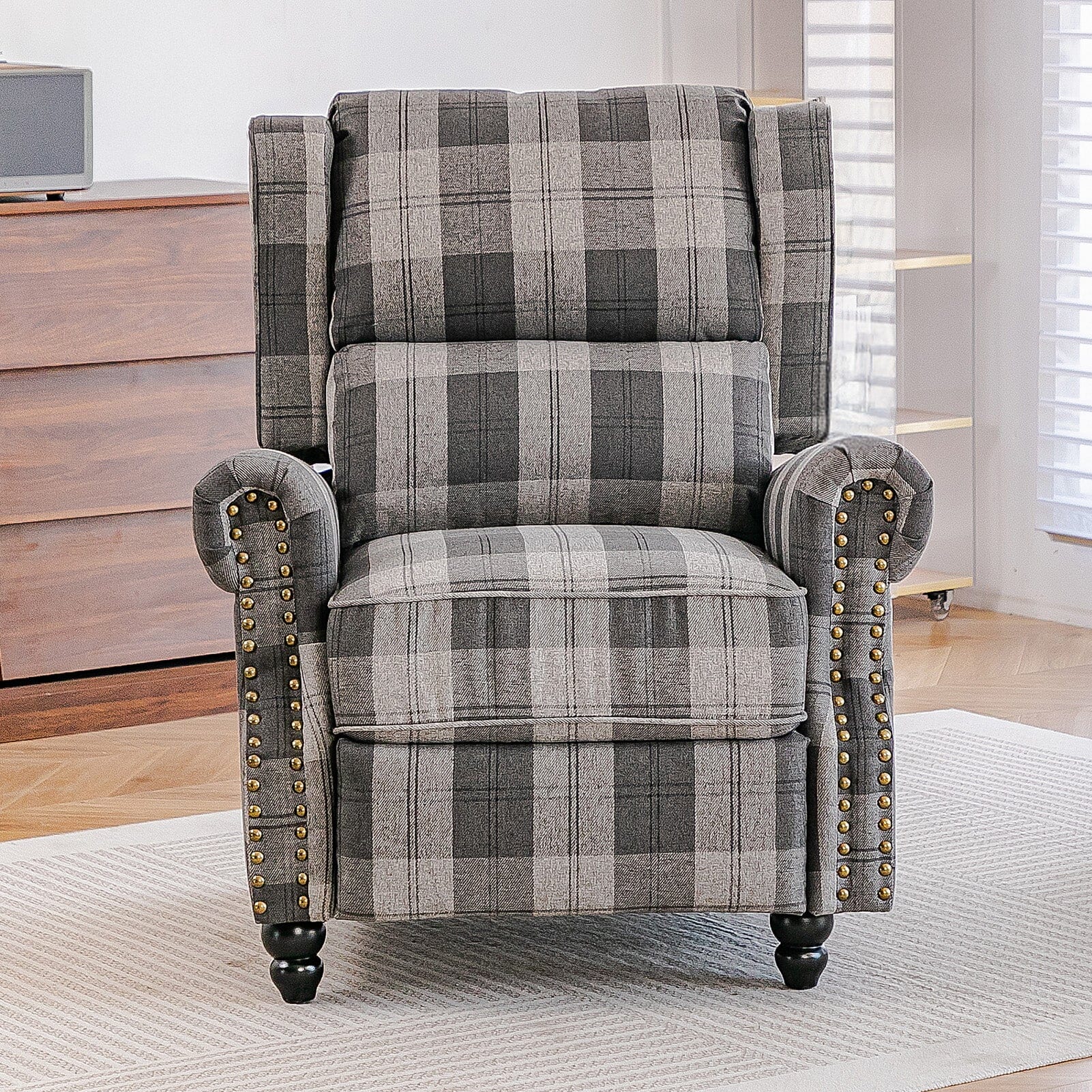 Linen Recliner Chair with Round Front Legs and Adjustable Foot Nails Living and Home 