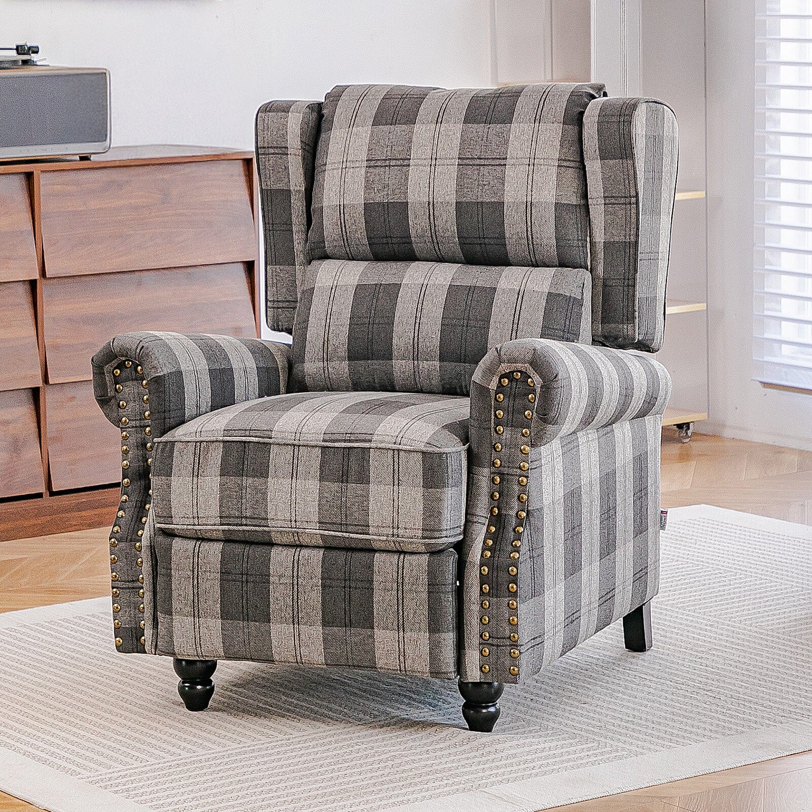 Linen Recliner Chair with Round Front Legs and Adjustable Foot Nails Living and Home 