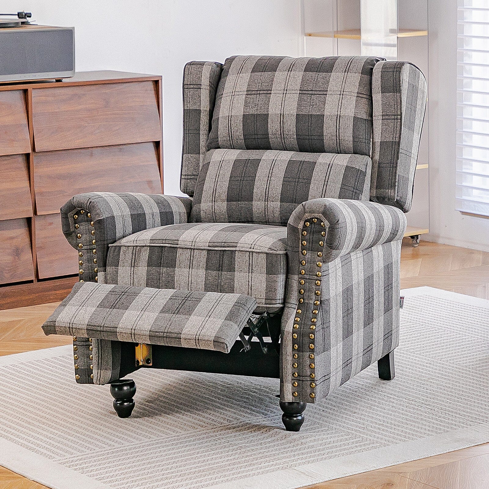 Linen Recliner Chair with Round Front Legs and Adjustable Foot Nails Living and Home 