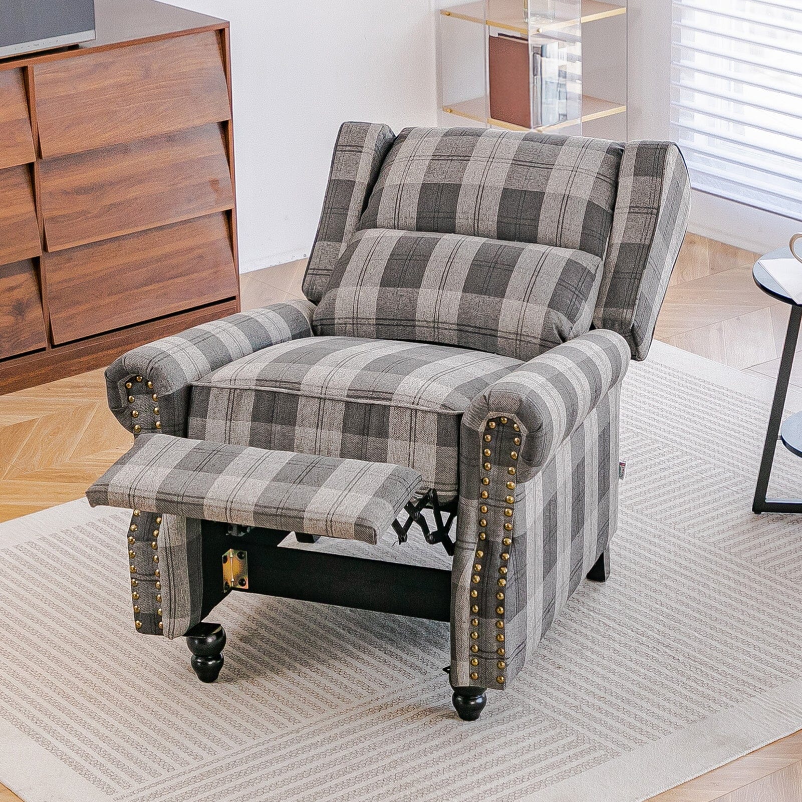 Linen Recliner Chair with Round Front Legs and Adjustable Foot Nails Living and Home 
