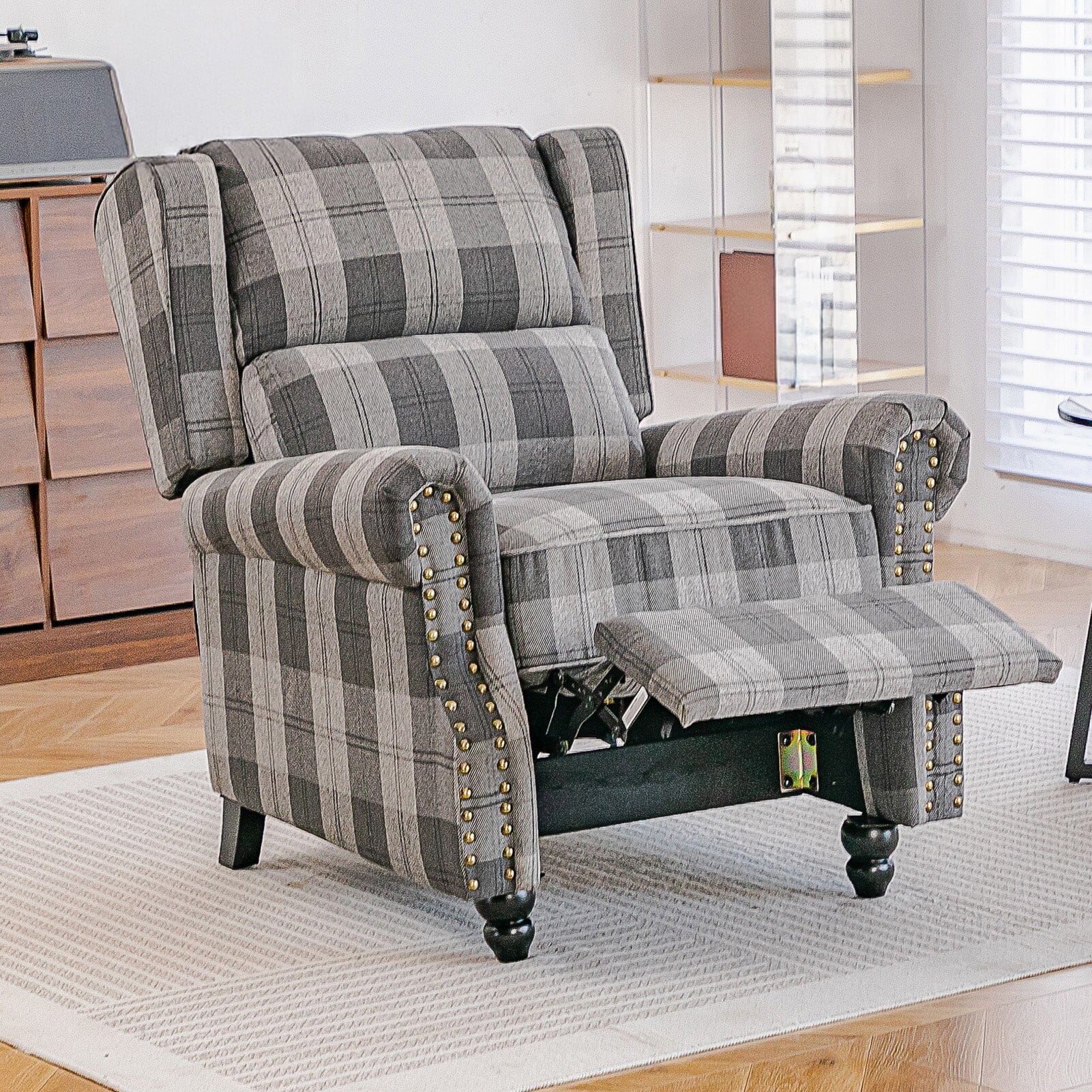 Linen Recliner Chair with Round Front Legs and Adjustable Foot Nails Living and Home 
