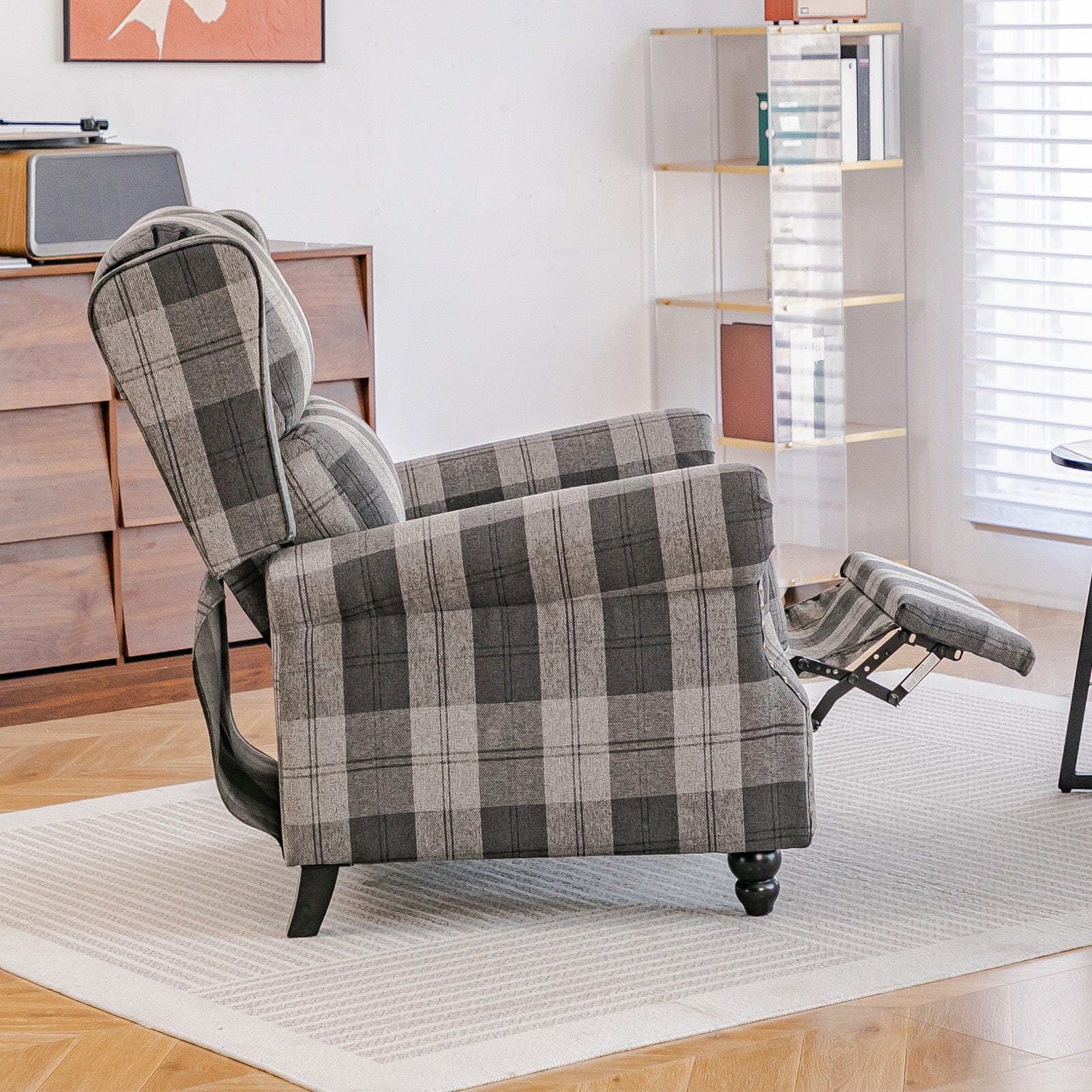 Linen Recliner Chair with Round Front Legs and Adjustable Foot Nails Living and Home 