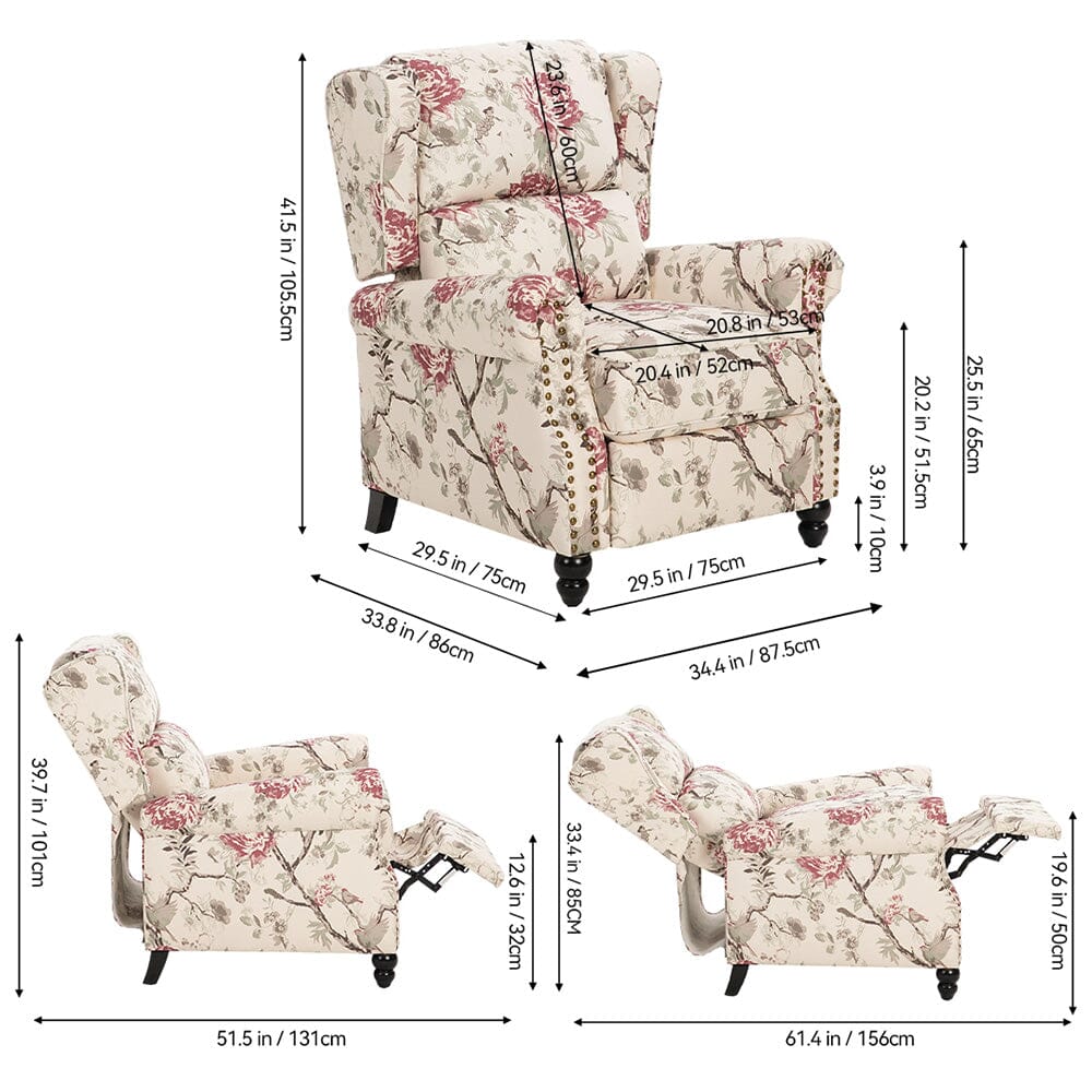 Linen Recliner Chair with Round Front Legs and Adjustable Foot Nails Living and Home 