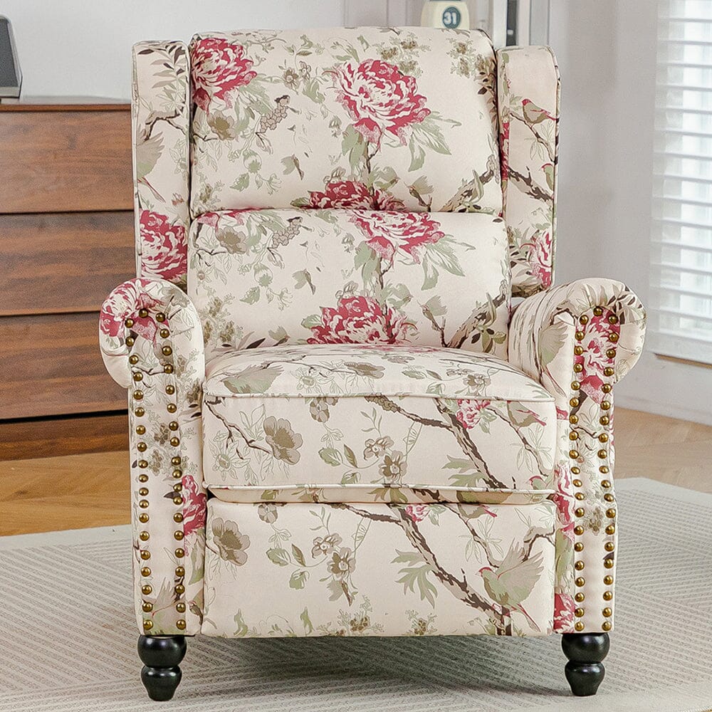 Linen Recliner Chair with Round Front Legs and Adjustable Foot Nails Living and Home 