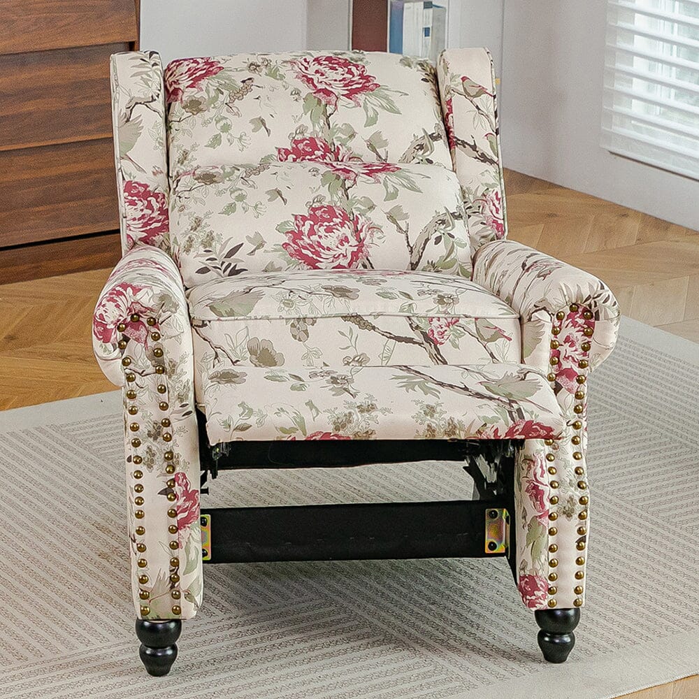Linen Recliner Chair with Round Front Legs and Adjustable Foot Nails Living and Home 