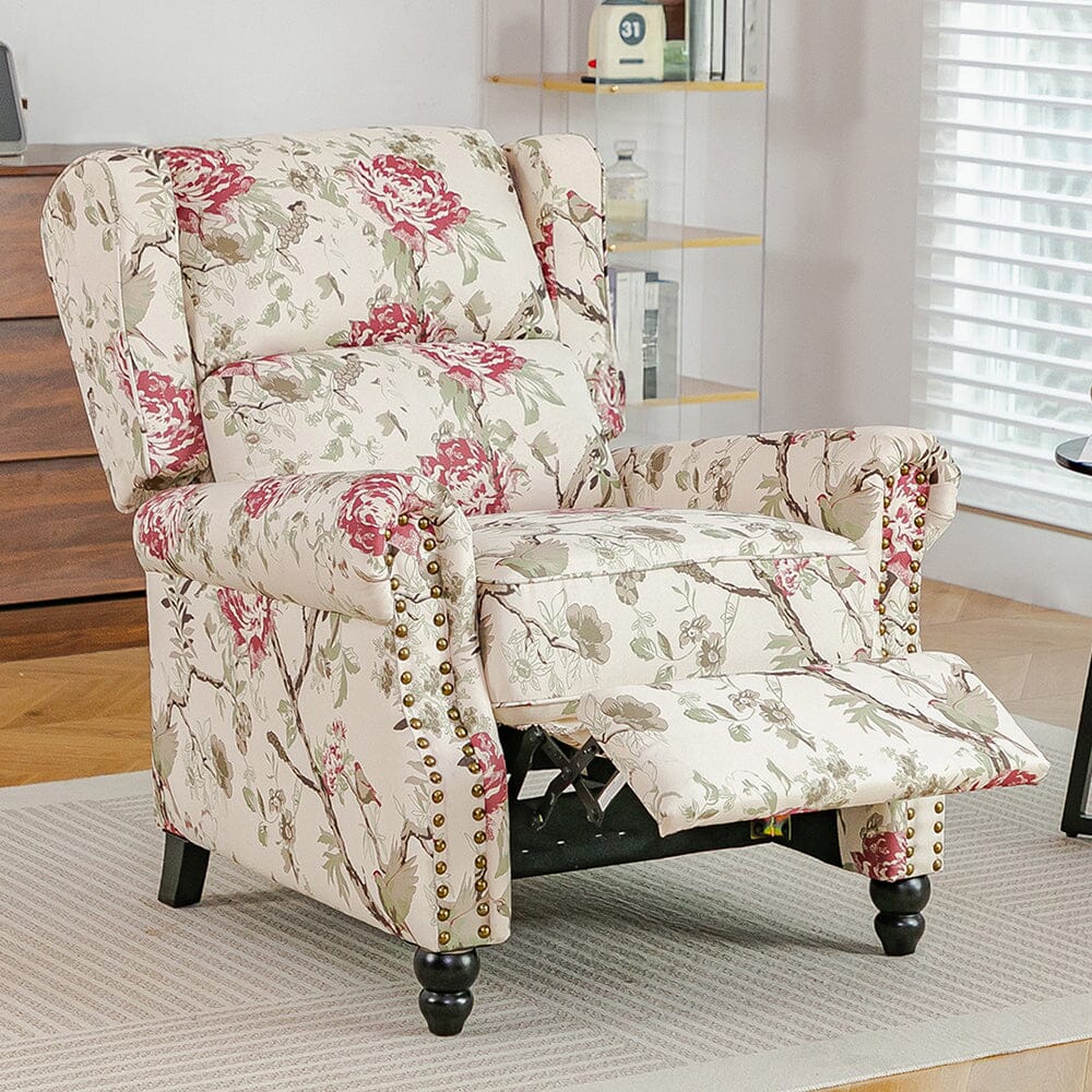Linen Recliner Chair with Round Front Legs and Adjustable Foot Nails Living and Home 