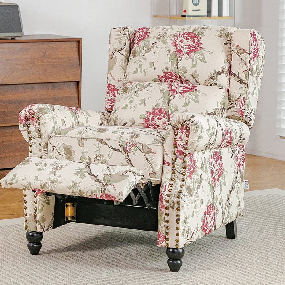 Linen Recliner Chair with Round Front Legs and Adjustable Foot Nails Living and Home 