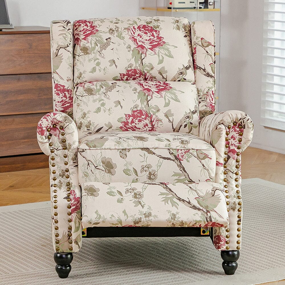 Linen Recliner Chair with Round Front Legs and Adjustable Foot Nails Living and Home 