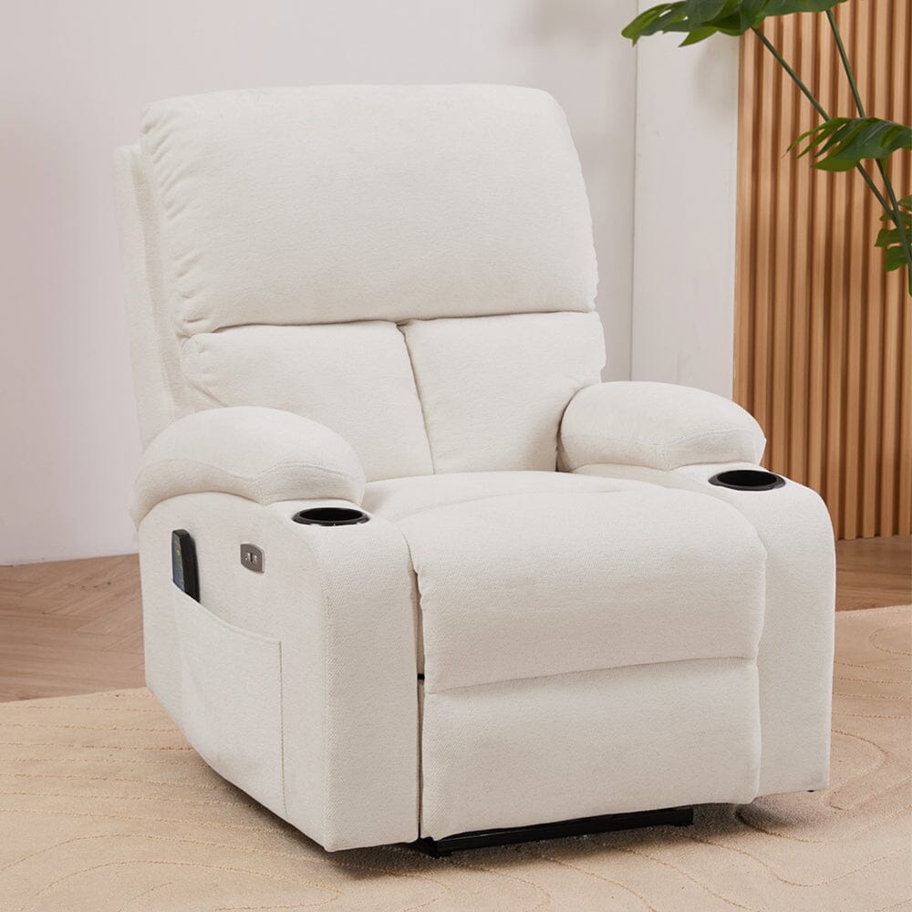 Electric Recliner Sofa with 8-Point Massage Heating Function and Cup Holders Living and Home White 